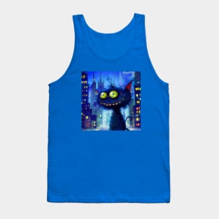 Coffee Drinking Blue Cat Stays Up All Night in the City Tank Top